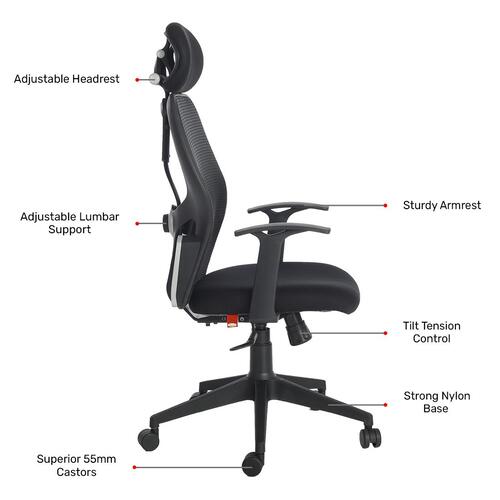 Durian Mesh Chair Black 595 x 670 x 1380 mm Two Pieces Injection Moulded Office Chairs_2