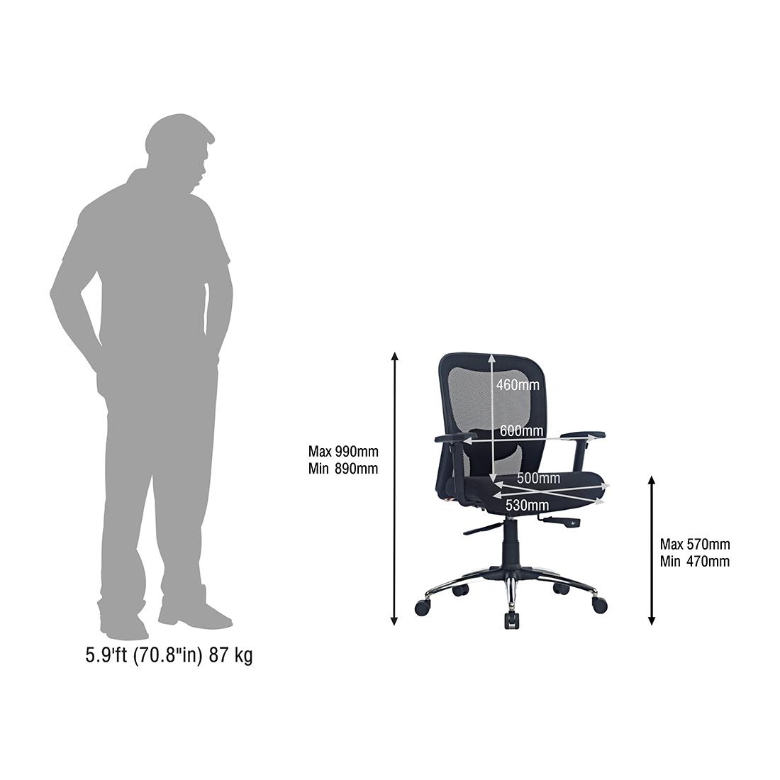 Durian Mesh Chair Black 630 x 670 x 1035 mm Two Pieces Injection Moulded Office Chairs_4