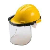 Plastic Yellow With Attached Face Shield Safety Helmets_0
