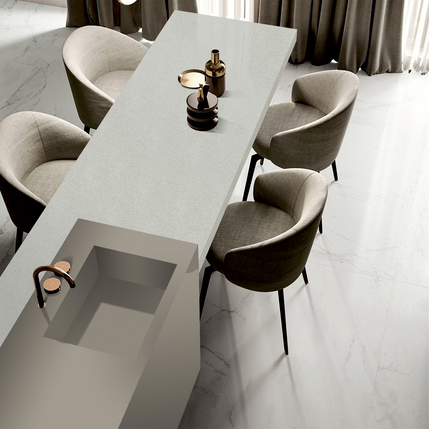 Camrola Impresso Series Grigio Cam Glossy Finish 3150 x 1450 mm Quartz Stone Slab_1