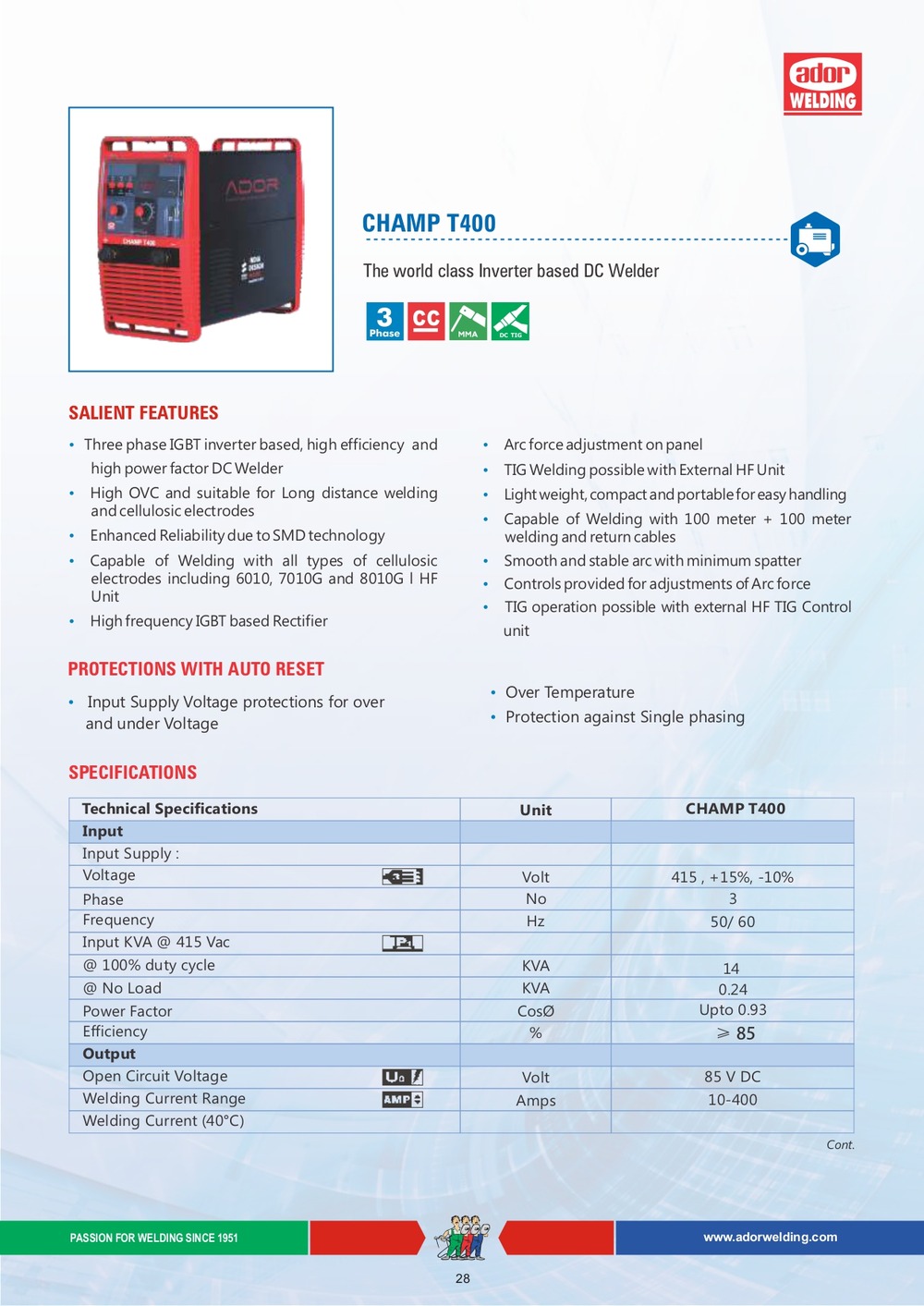 Ador 10 - 400 A Inverter based DC Welder Welding Machine CHAMP T400 415 V 14 kVA_1