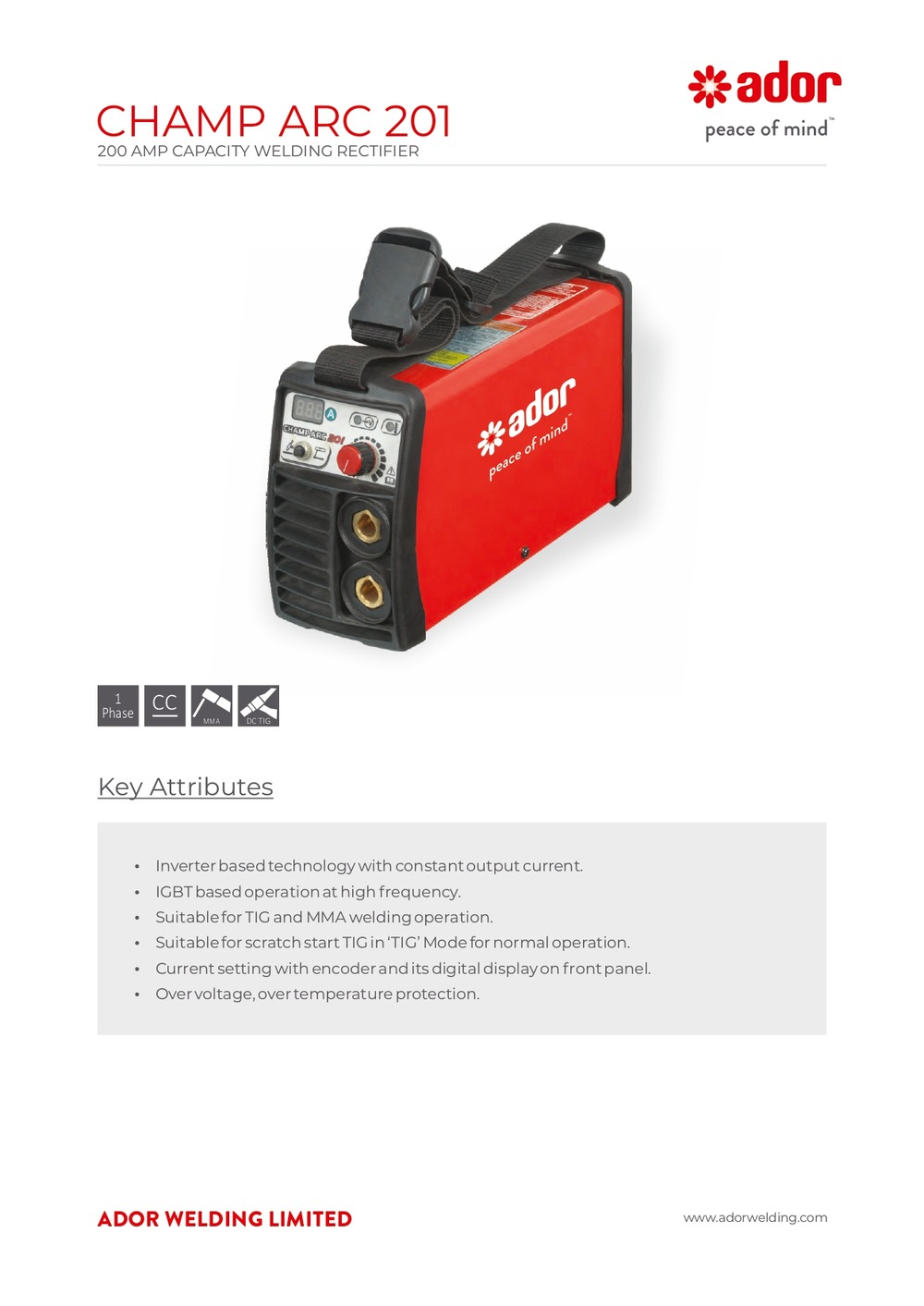 Ador 15 - 200 A Inverter based DC Welder Welding Machine CHAMP ARC 201 240 V 5 kVA_1