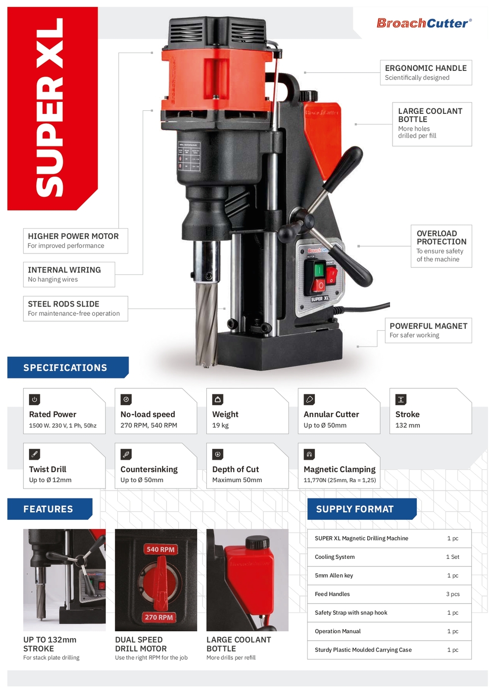 BroachCutter 50 mm Magnetic Drilling Machine SUPER XL 1500 W 270 - 540 rpm_1