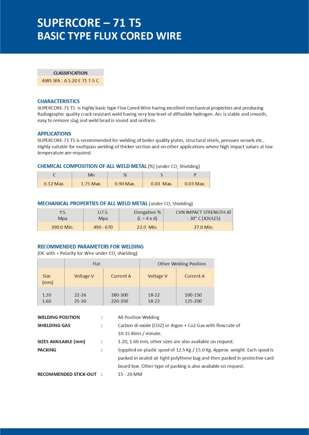 D&H India 1.2 mm Flux Cored Wire A5.20 E 71T-1C 71 T1-C 490 - 670 MPa_3