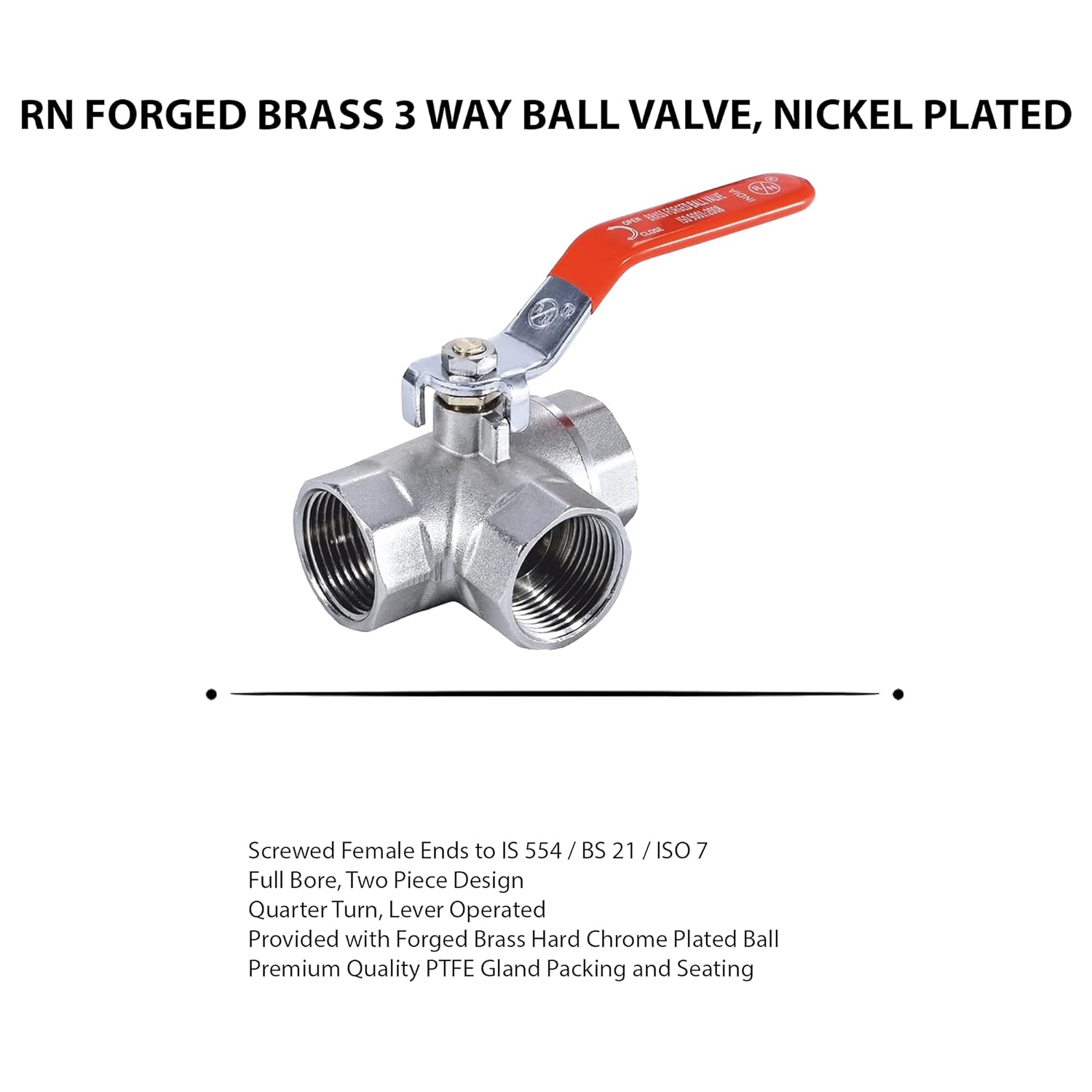 RN 15 mm Three Way Brass Ball Valves Female Threaded 1720_1