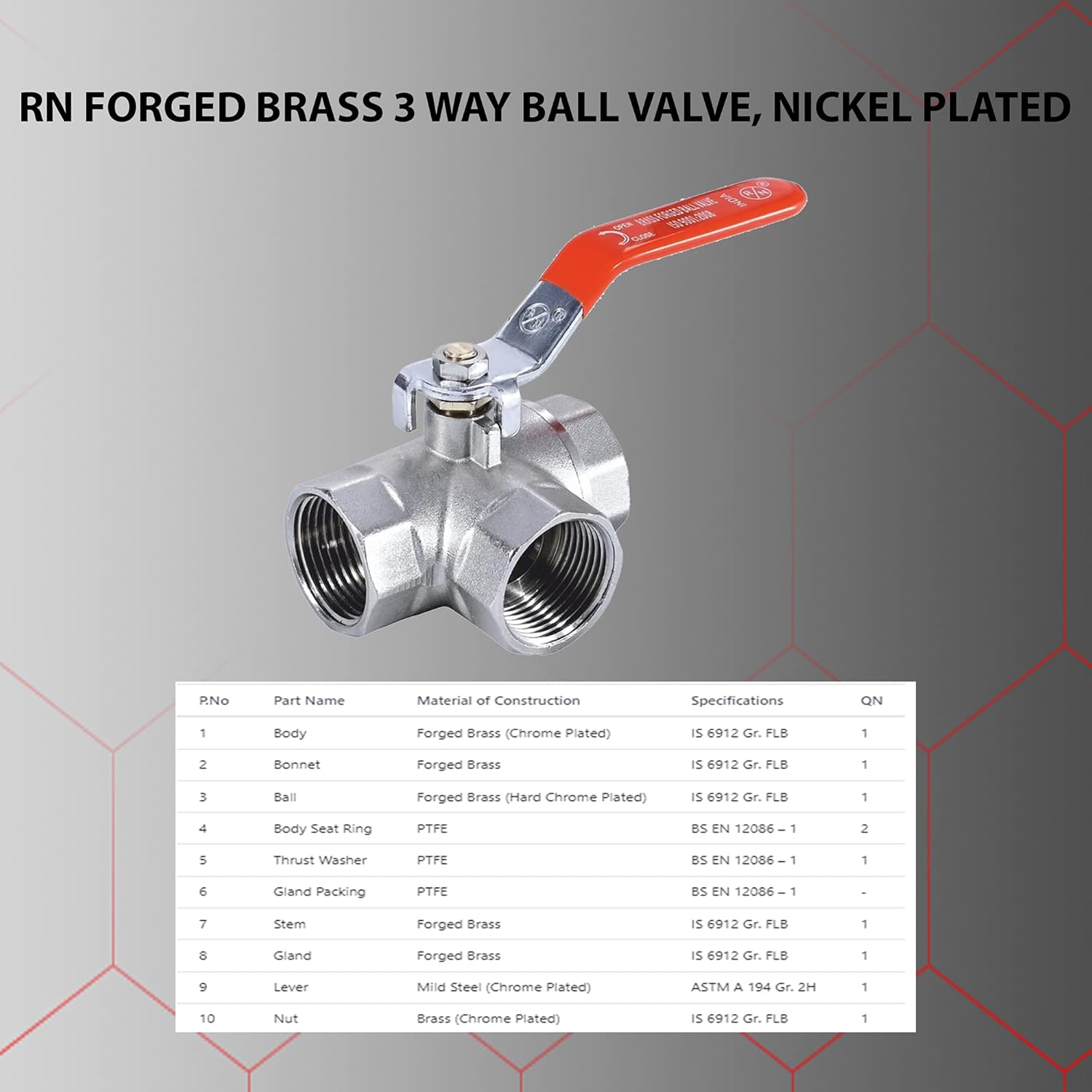 RN 32 mm Three Way Brass Ball Valves Female Threaded 1720_4