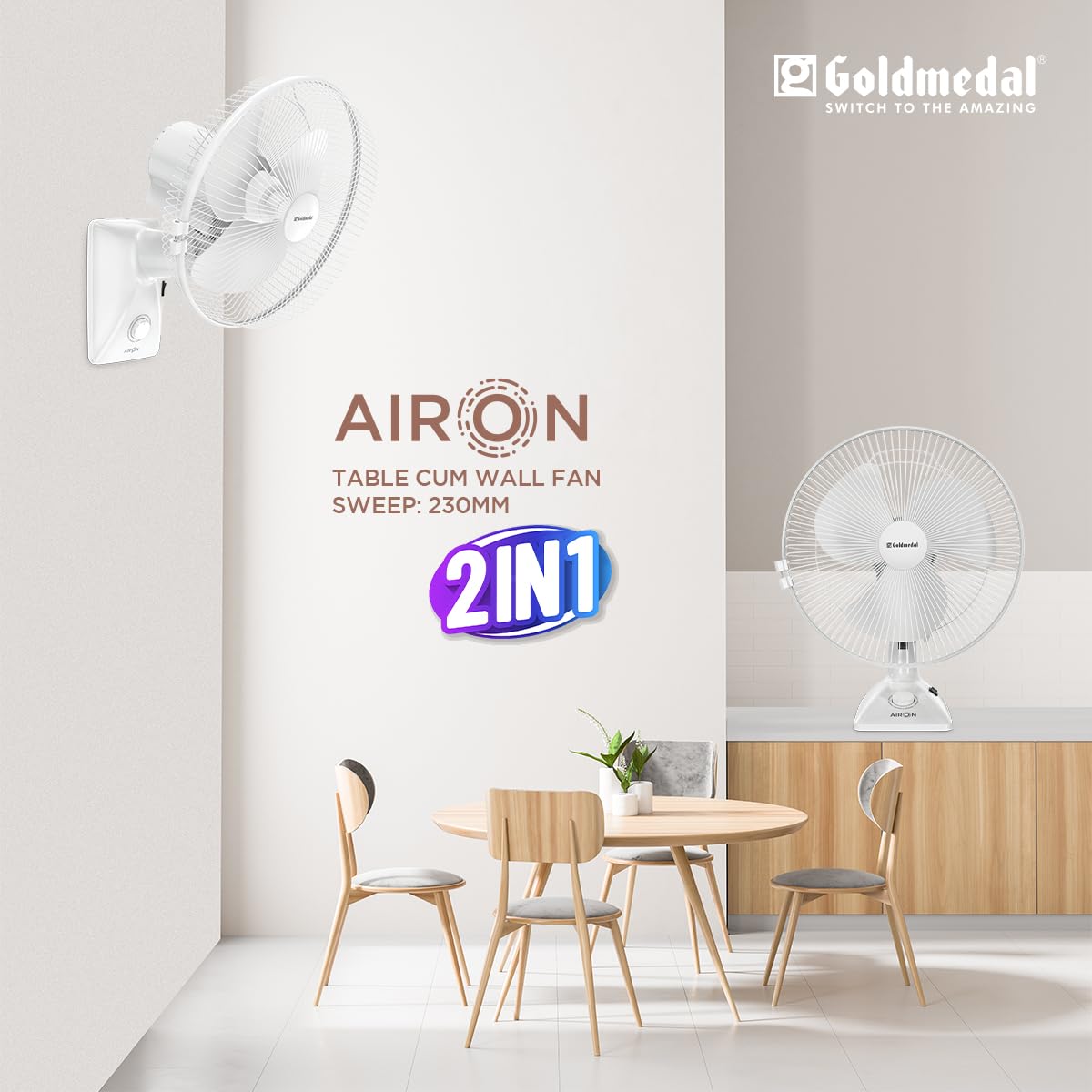 Goldmedal Air On 230 mm 3 Blades White Table Fan_1