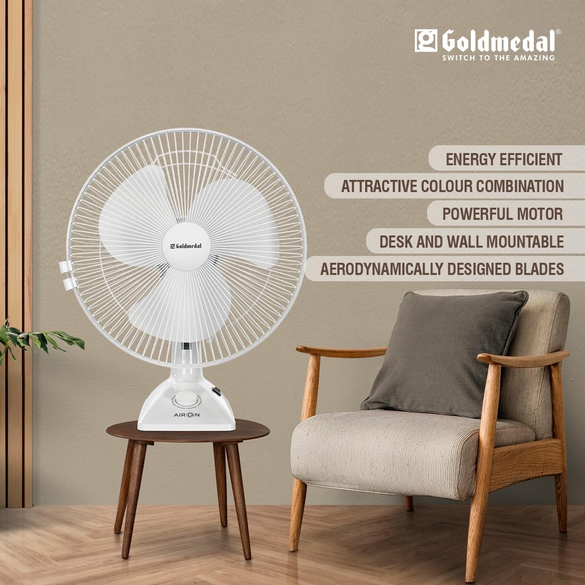 Goldmedal Air On 230 mm 3 Blades White Table Fan_3