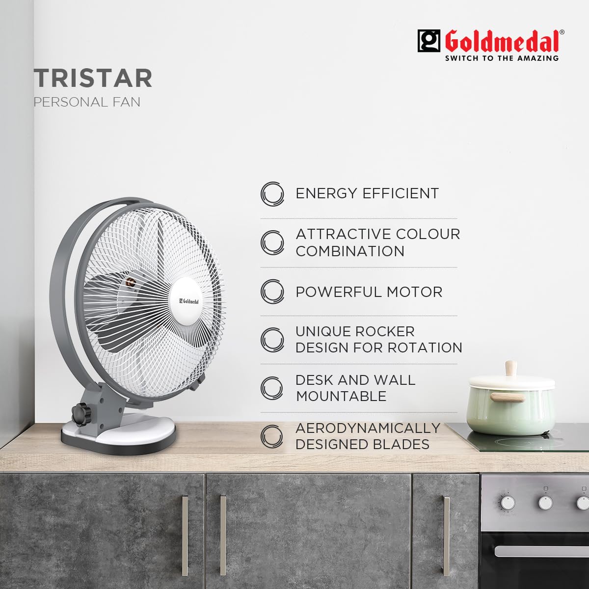 Goldmedal Tristar 225 mm 3 Blades White Grey Table Fan_2