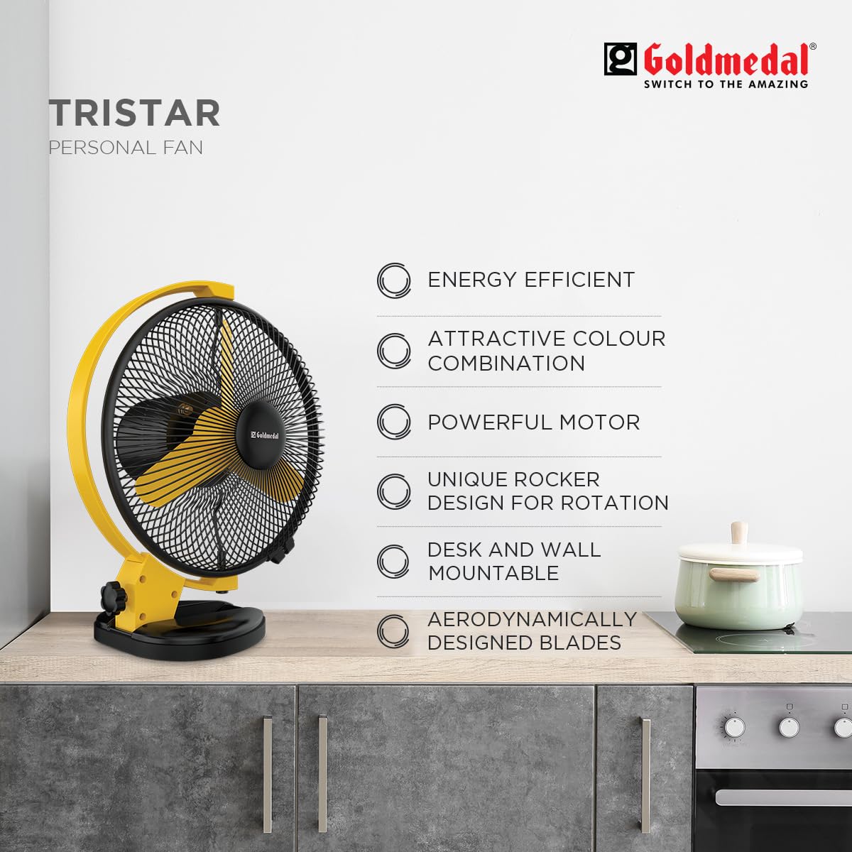 Goldmedal Tristar 225 mm 3 Blades Black Yellow Table Fan_2