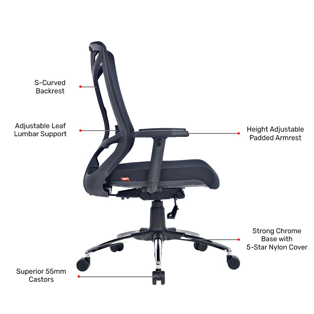 Durian Mesh Chair Black 470 x 590 x 1115 mm Two Pieces Injection Moulded Office Chairs_2