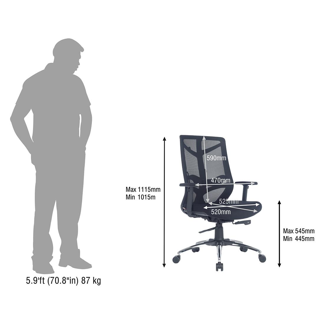 Durian Mesh Chair Black 470 x 590 x 1115 mm Two Pieces Injection Moulded Office Chairs_4