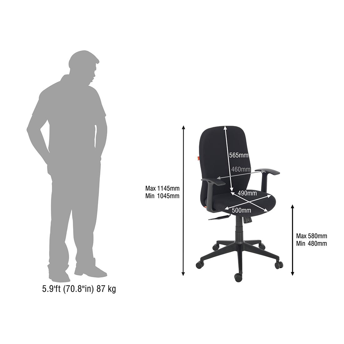 Durian Fabric Chair Black 600 x 670 x 1145 mm Hot Pressed Plywood Office Chairs_4