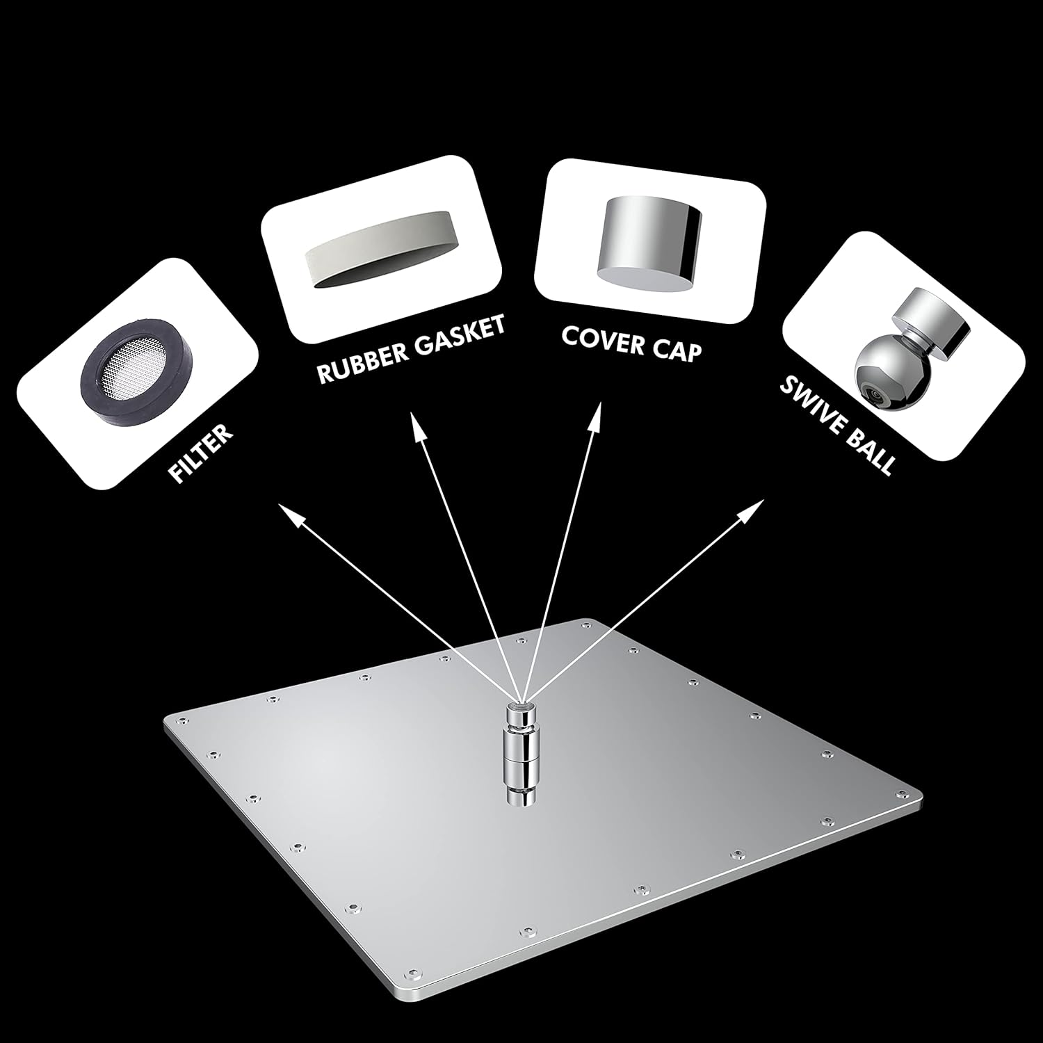 R.N. 6001 Overhead Single Flow Shower 16 x 16 inch Stainless Steel_2