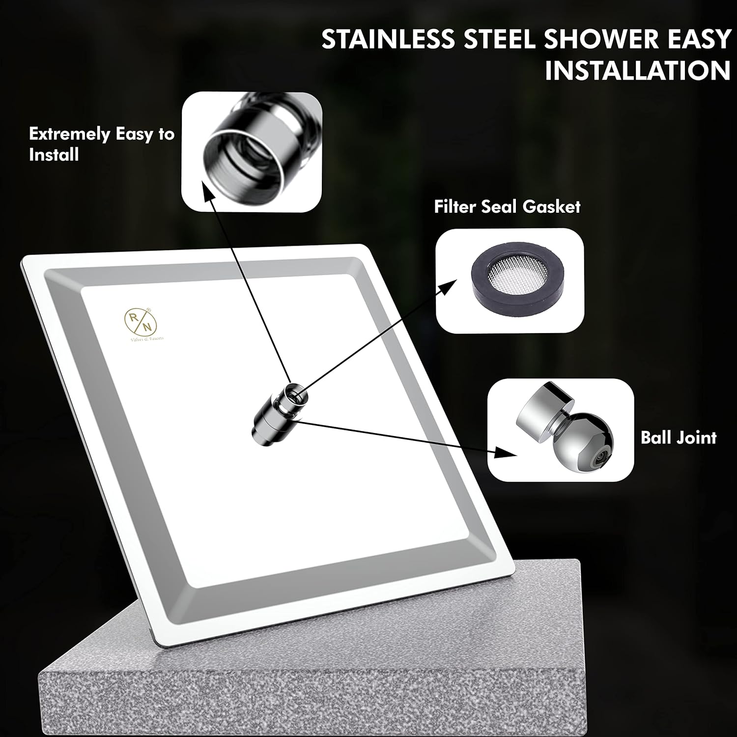 R.N. 6101 Overhead Single Flow Shower 16 x 16 inch Stainless Steel_2