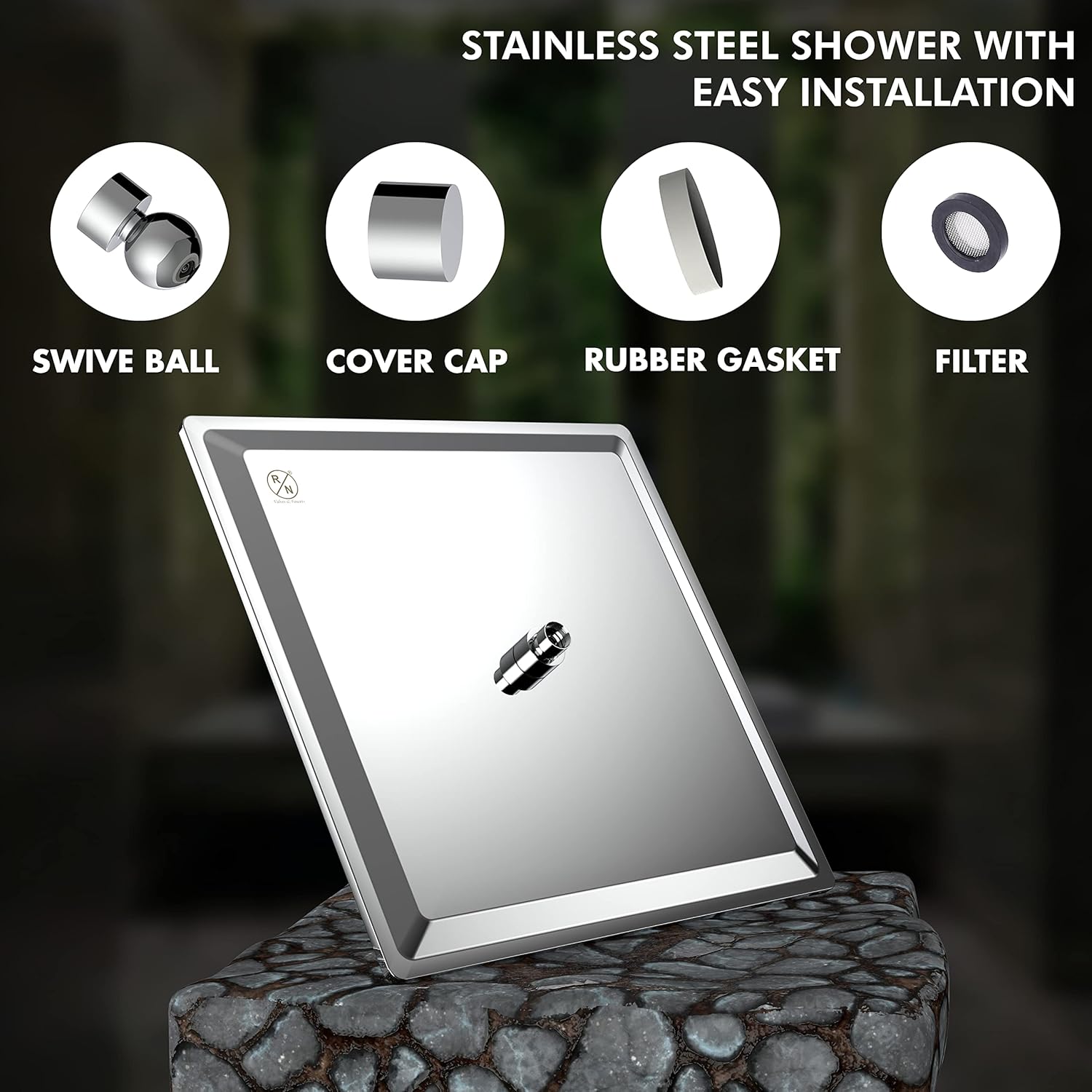 R.N. 6201 Overhead Single Flow Shower 12 x 12 inch Stainless Steel_2