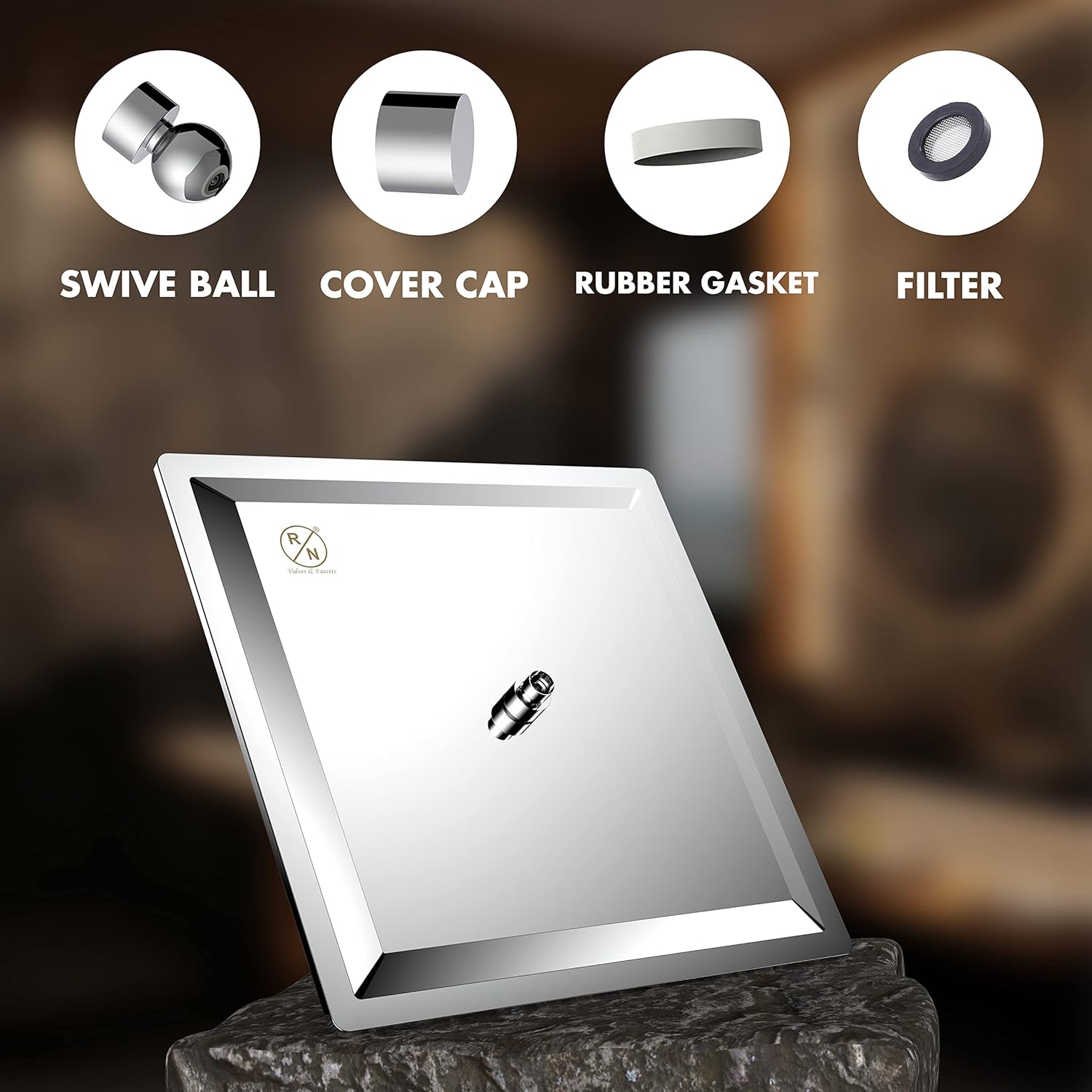 R.N. 6351 Overhead Single Flow Shower 4 x 4 inch Stainless Steel_2