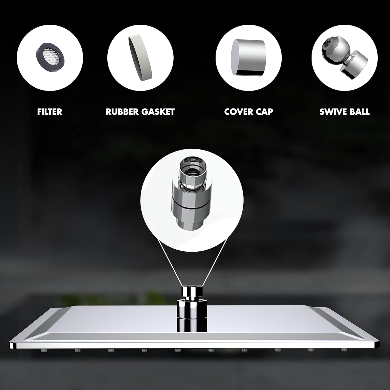 R.N. 6501 Overhead Single Flow Shower 16 x 16 inch Stainless Steel_2