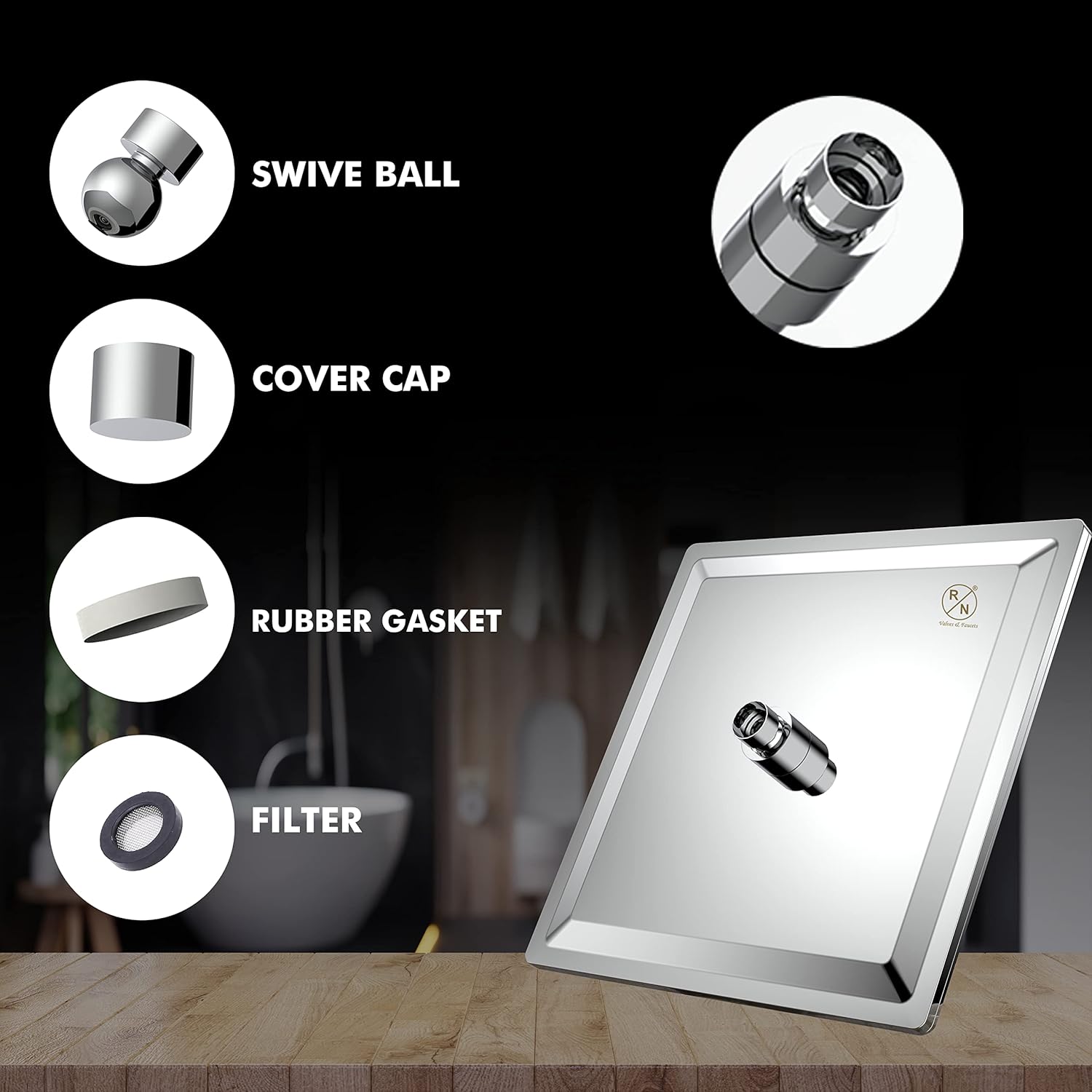R.N. 6551 Overhead Single Flow Shower 4 x 4 inch Stainless Steel_1