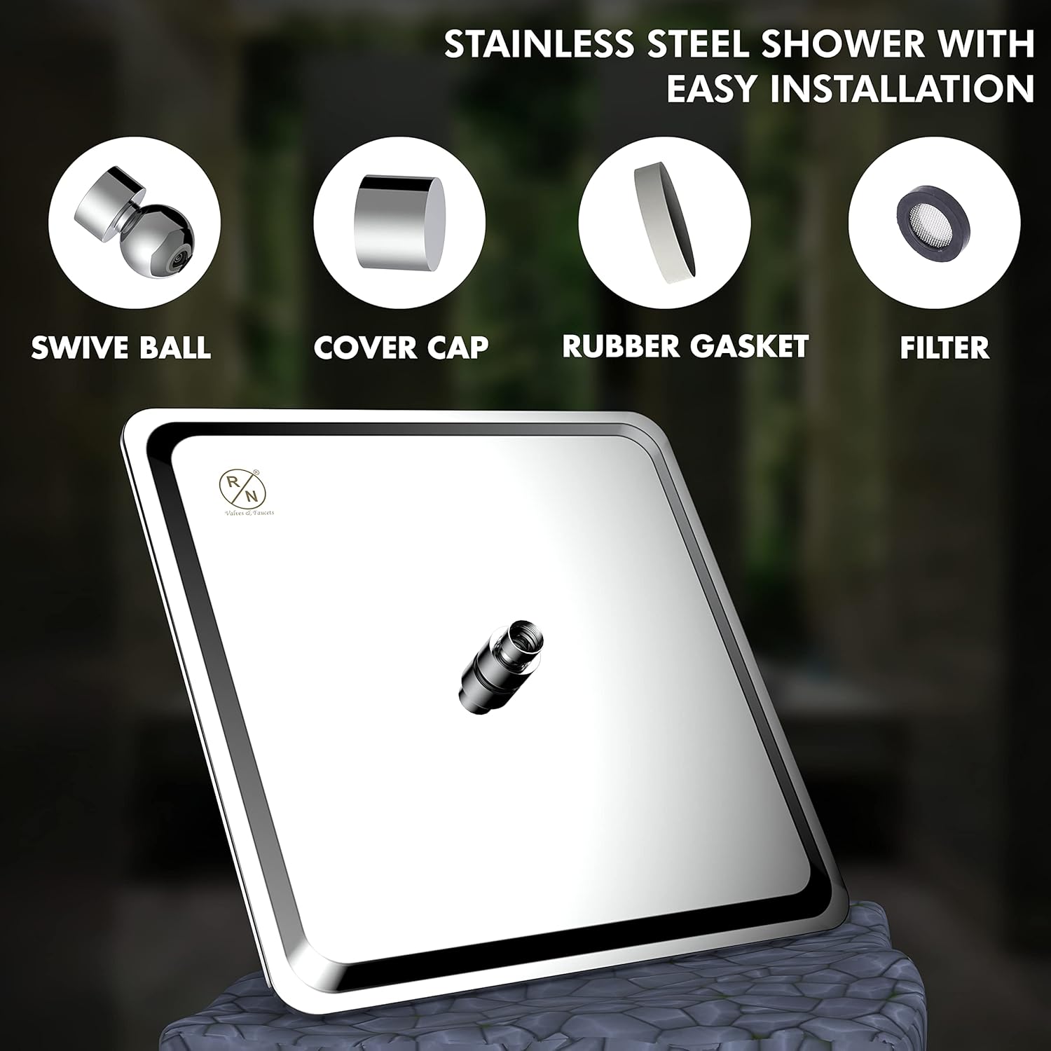 R.N. 6801 Overhead Single Flow Shower 4 x 4 inch Stainless Steel_2