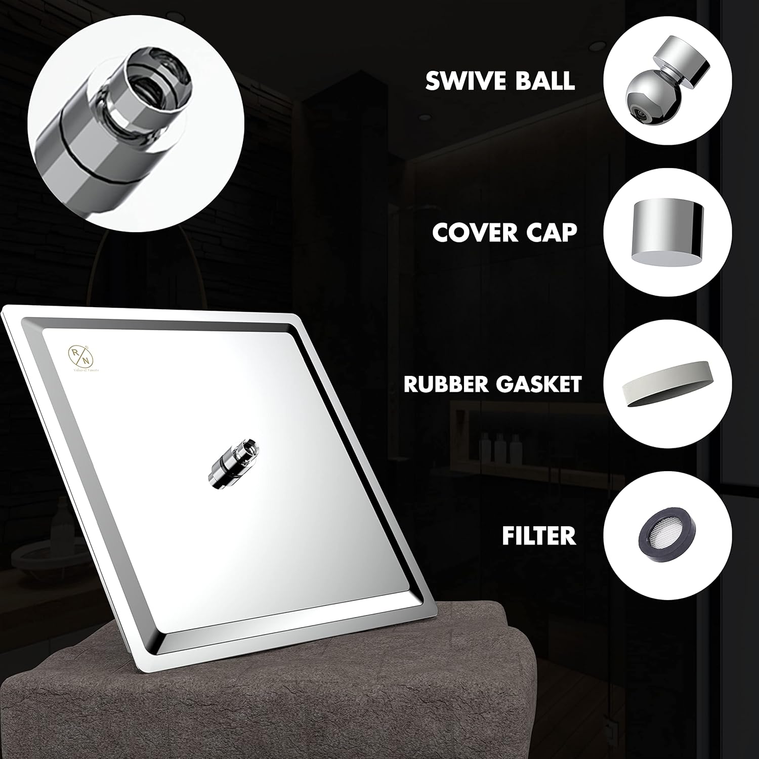 R.N. 6901 Overhead Dual Flow Shower 8 x 8 inch Stainless Steel_2