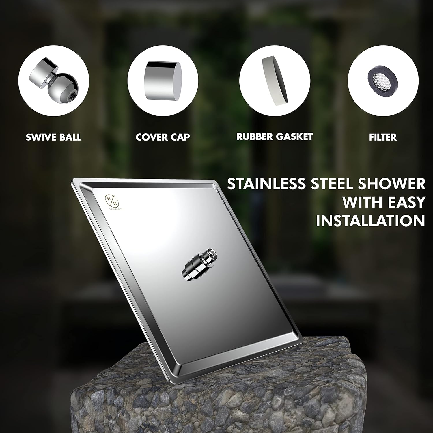 R.N. 6561 Overhead Single Flow Shower 4 x 4 inch Stainless Steel_2