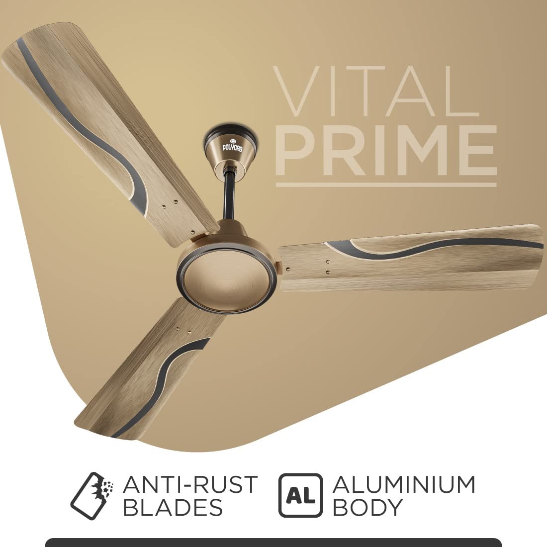 Polycab Vital Prime 1200 mm 3 Blades 75 W Brass Ceiling Fans_2