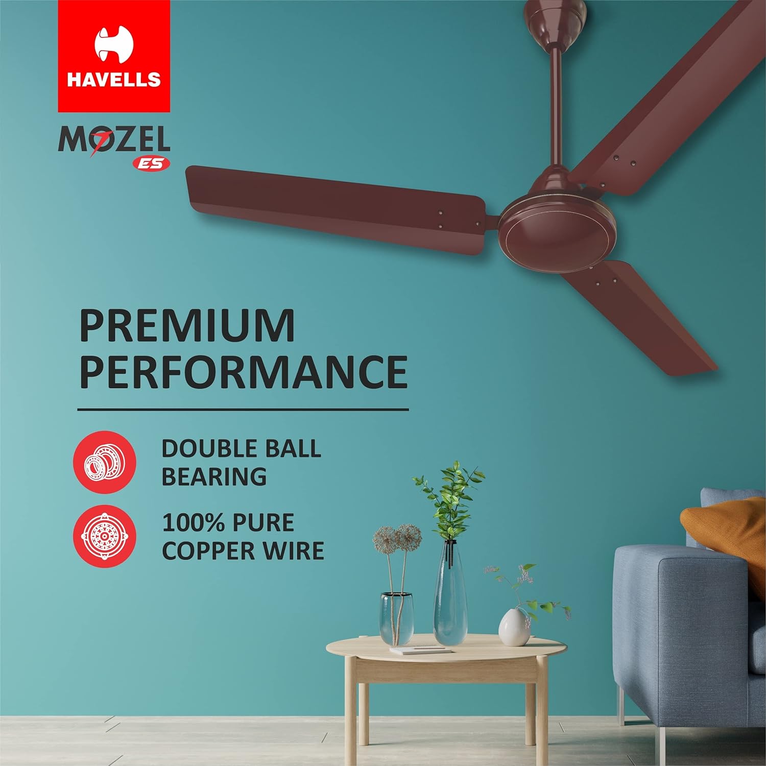 HAVELLS MOZEL ES 1200 mm 3 Blades 55 W Brown Ceiling Fans_3
