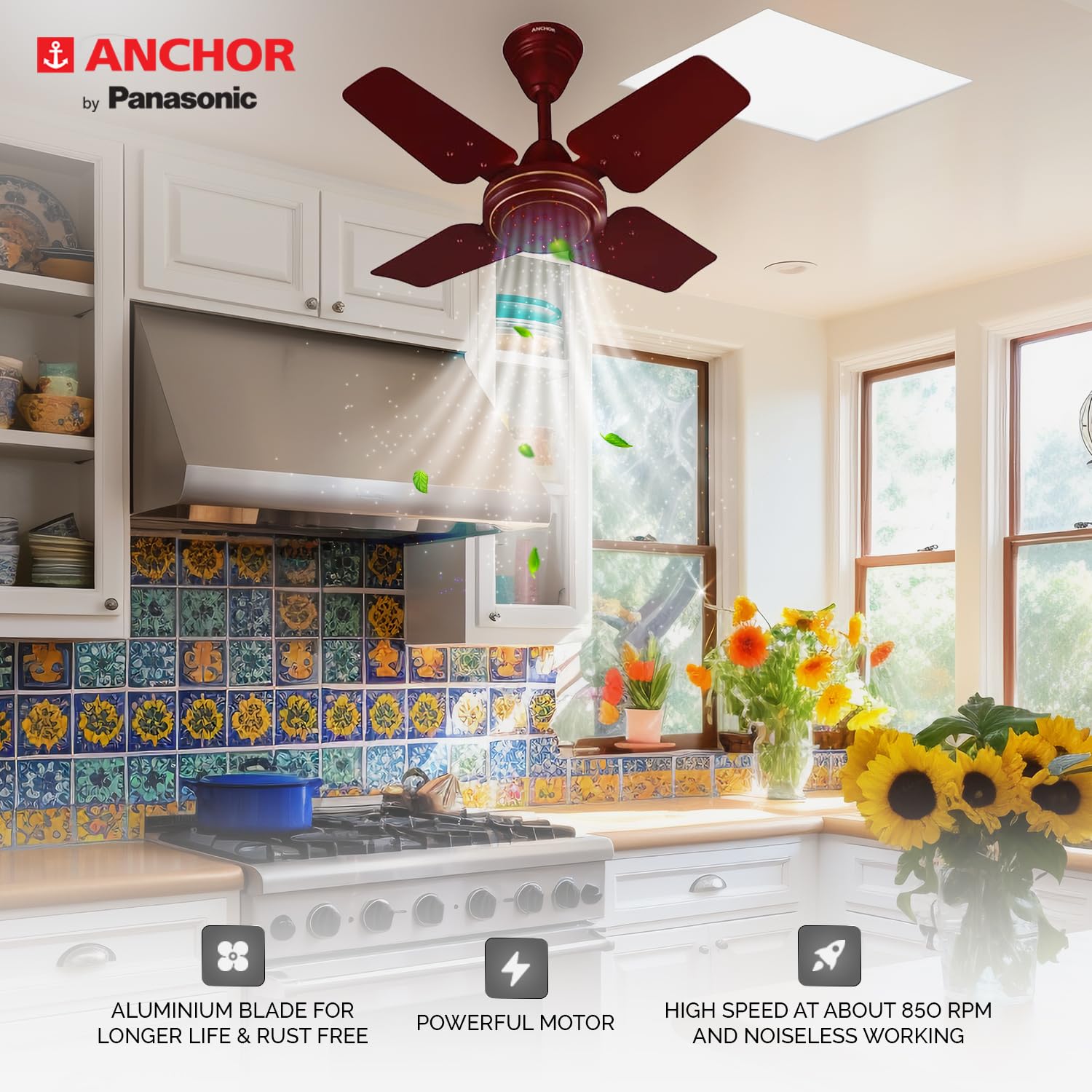 ANCHOR New Flyer 600 mm 4 Blades 70 W Brown Ceiling Fans_1