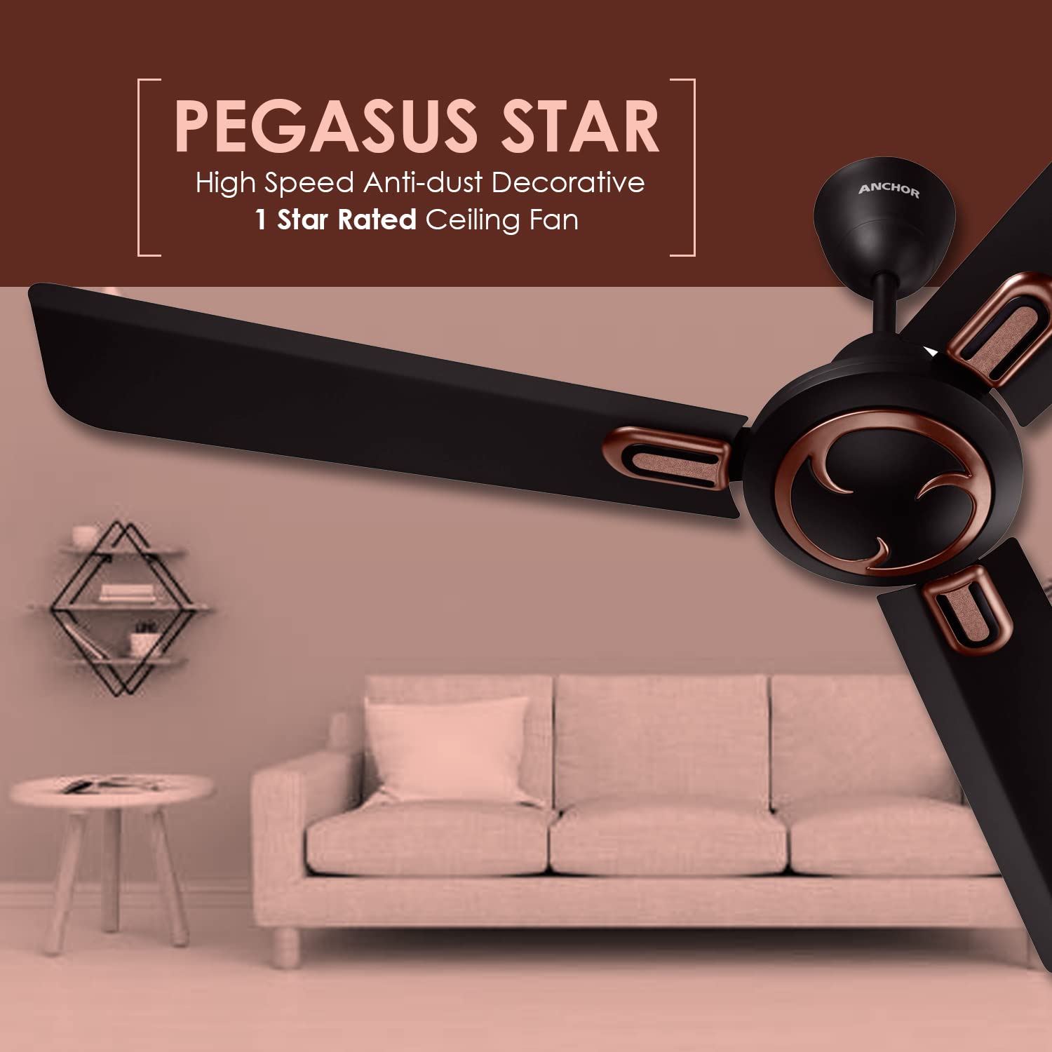 ANCHOR Pegasus Star 1200 mm 3 Blades 53 W Choco Brown Copper Ceiling Fans_2