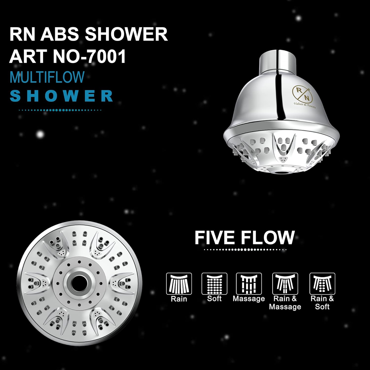 R.N. 7001 Overhead Five Flow Shower 220 mm ABS_3