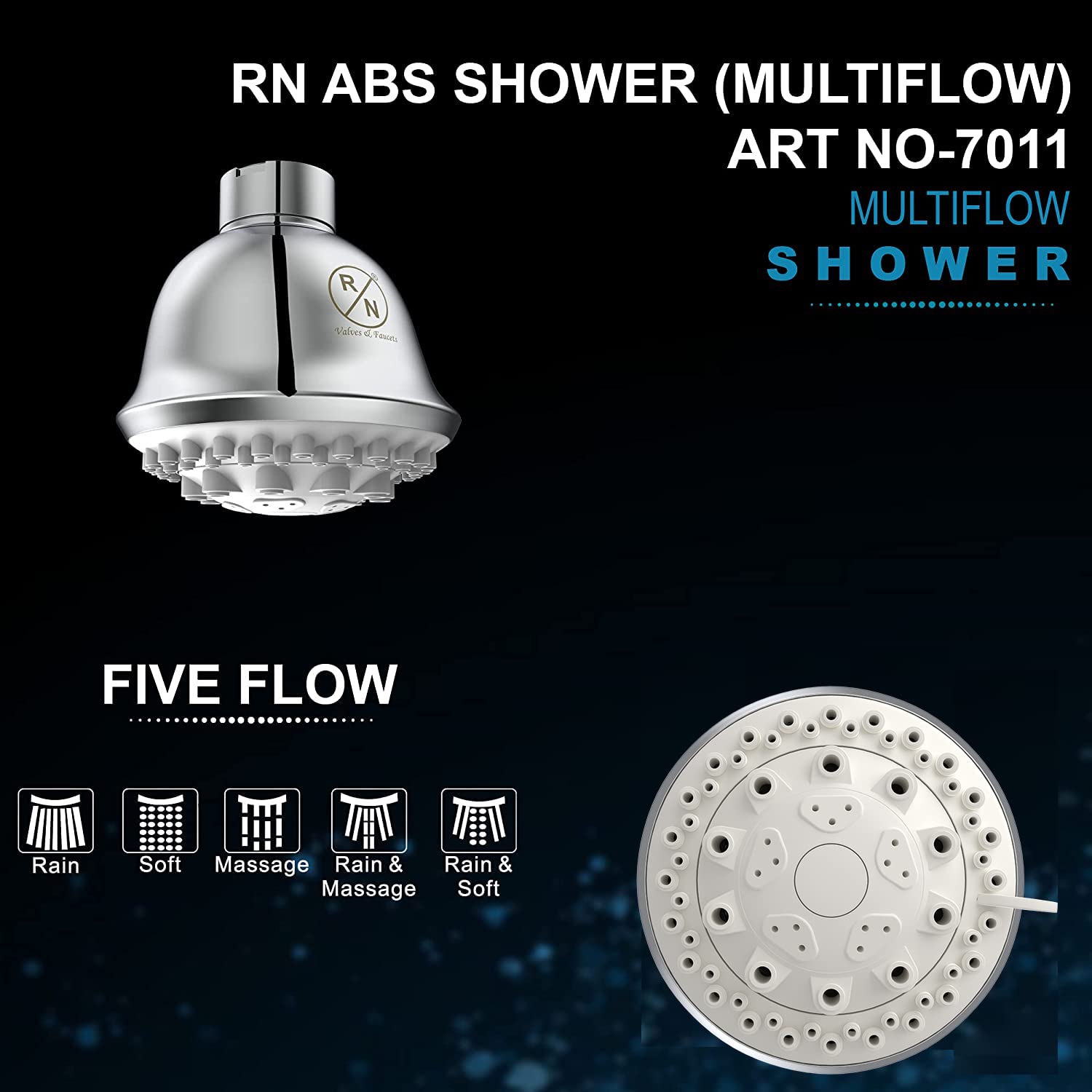 R.N. 7011 Overhead Five Flow Shower 220 mm ABS_3