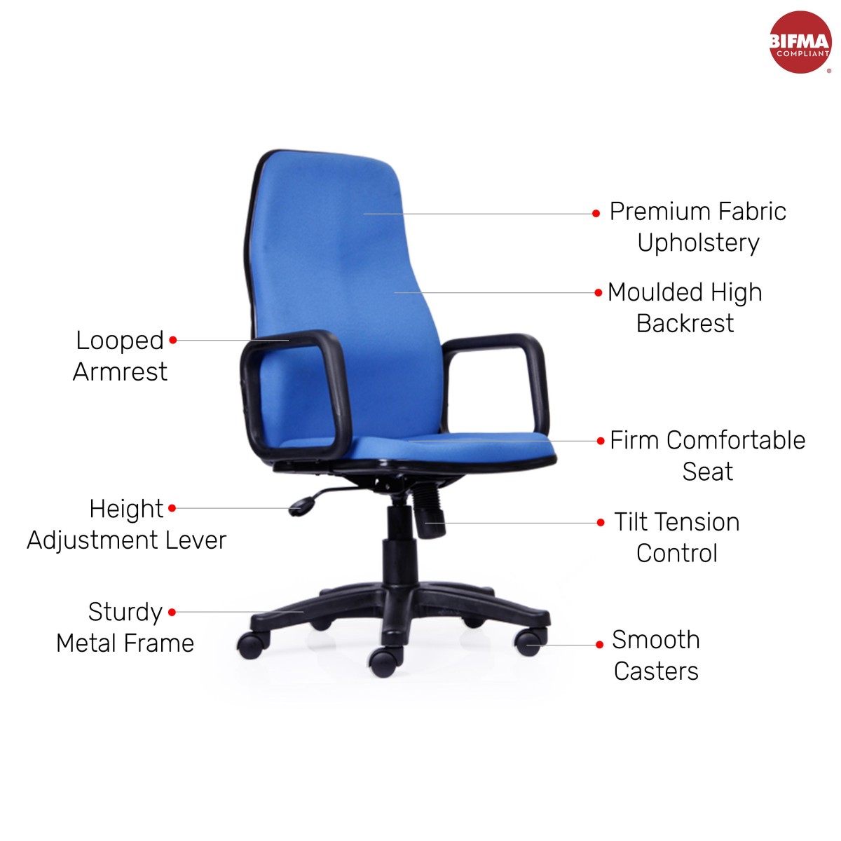 Durian Fabric Chair Blue 660 x 440 x 1180 mm Hot Pressed Plywood Office Chairs_3