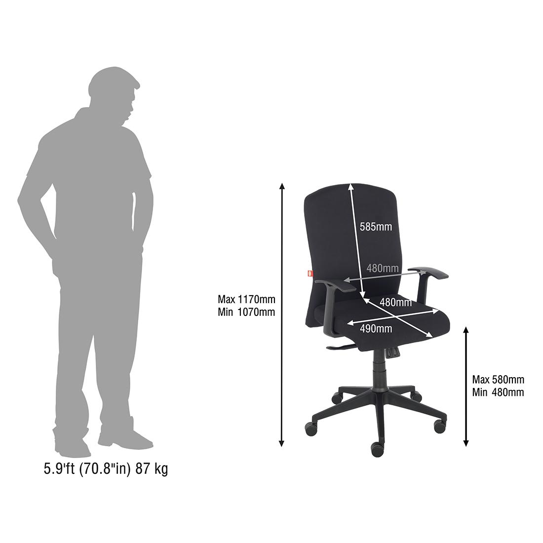 Durian Fabric Chair Black 620 x 660 x 1170 mm Hot Pressed Plywood Office Chairs_4