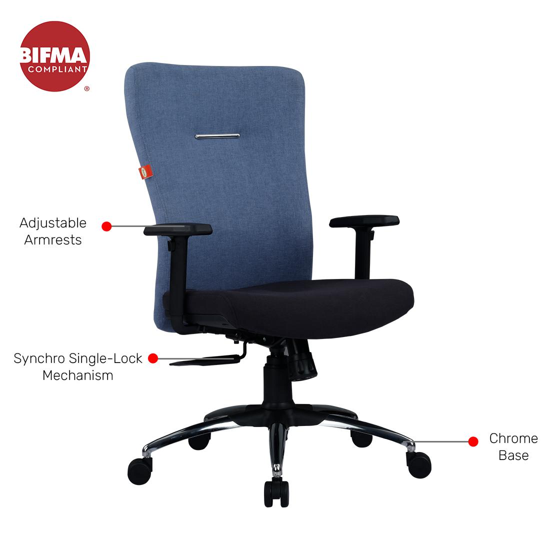 Durian Fabric Chair Black, Blue 625 x 695 x 1075 mm Hot Pressed Plywood Office Chairs_2