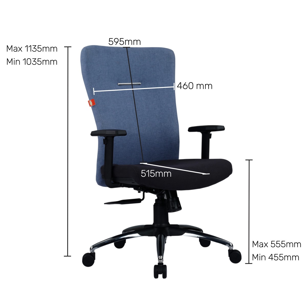 Durian Fabric Chair Black, Blue 625 x 695 x 1075 mm Hot Pressed Plywood Office Chairs_4