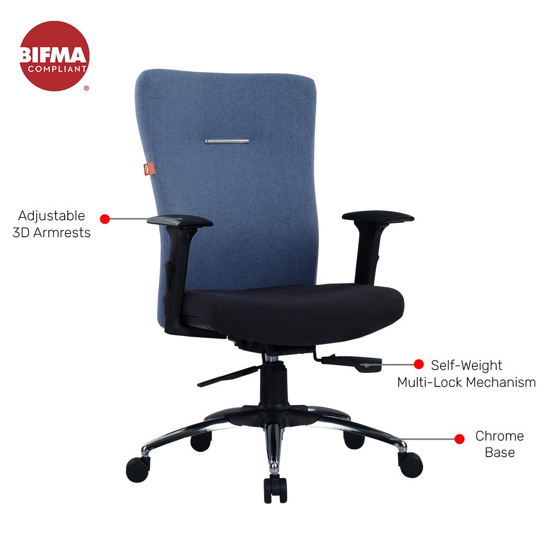Durian Premium Fabric Medium Back Black, Blue 620 x 690 x 1150 mm Hot Pressed Plywood Office Chairs_2