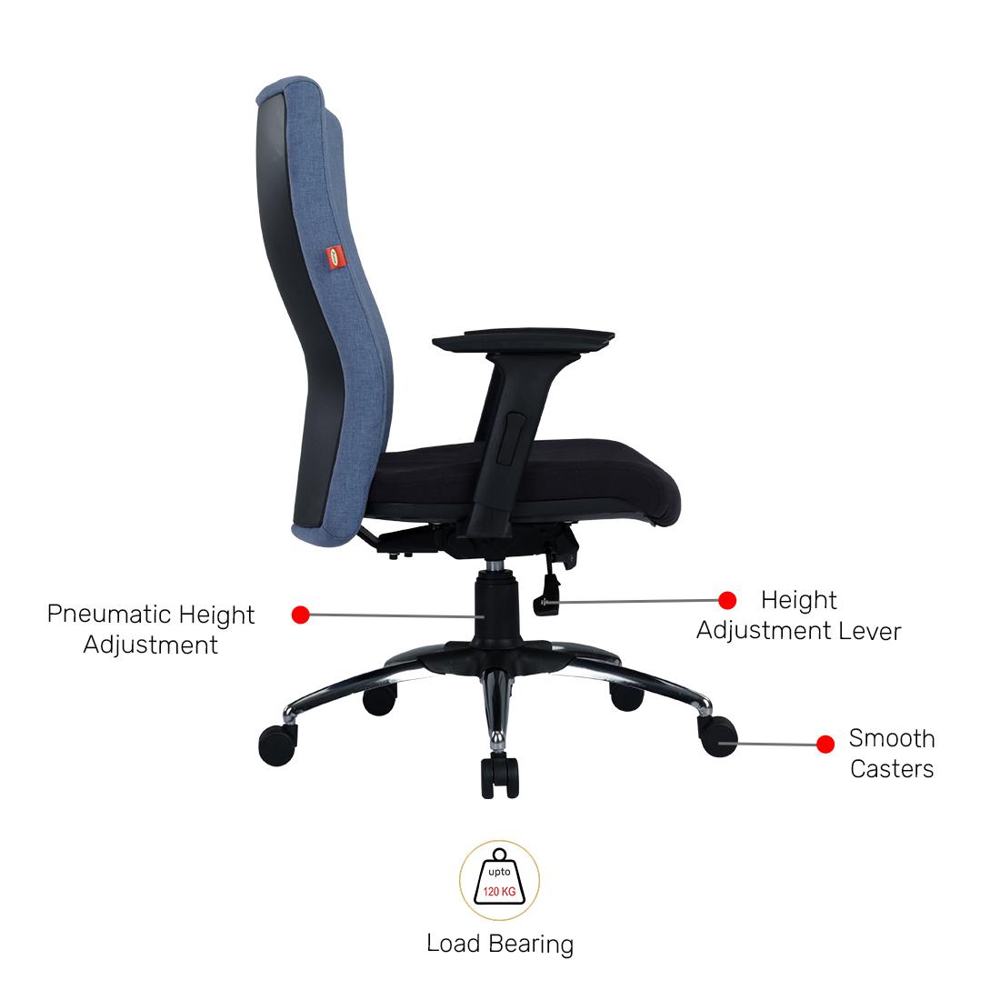 Durian Premium Fabric Medium Back Black, Blue 620 x 690 x 1150 mm Hot Pressed Plywood Office Chairs_3