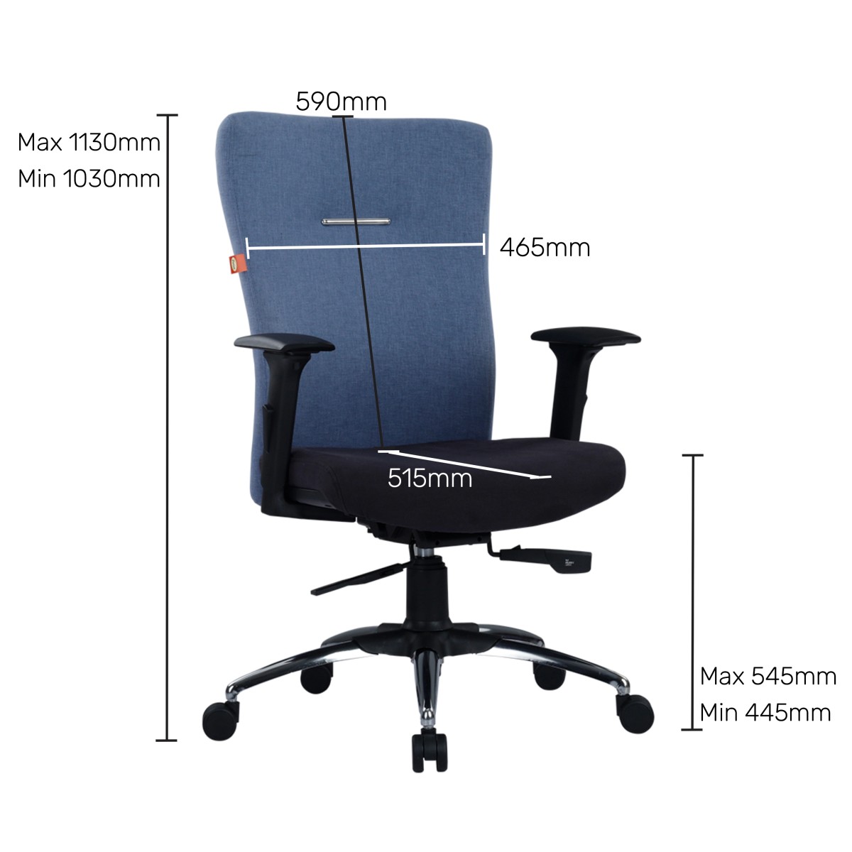 Durian Premium Fabric Medium Back Black, Blue 620 x 690 x 1150 mm Hot Pressed Plywood Office Chairs_4