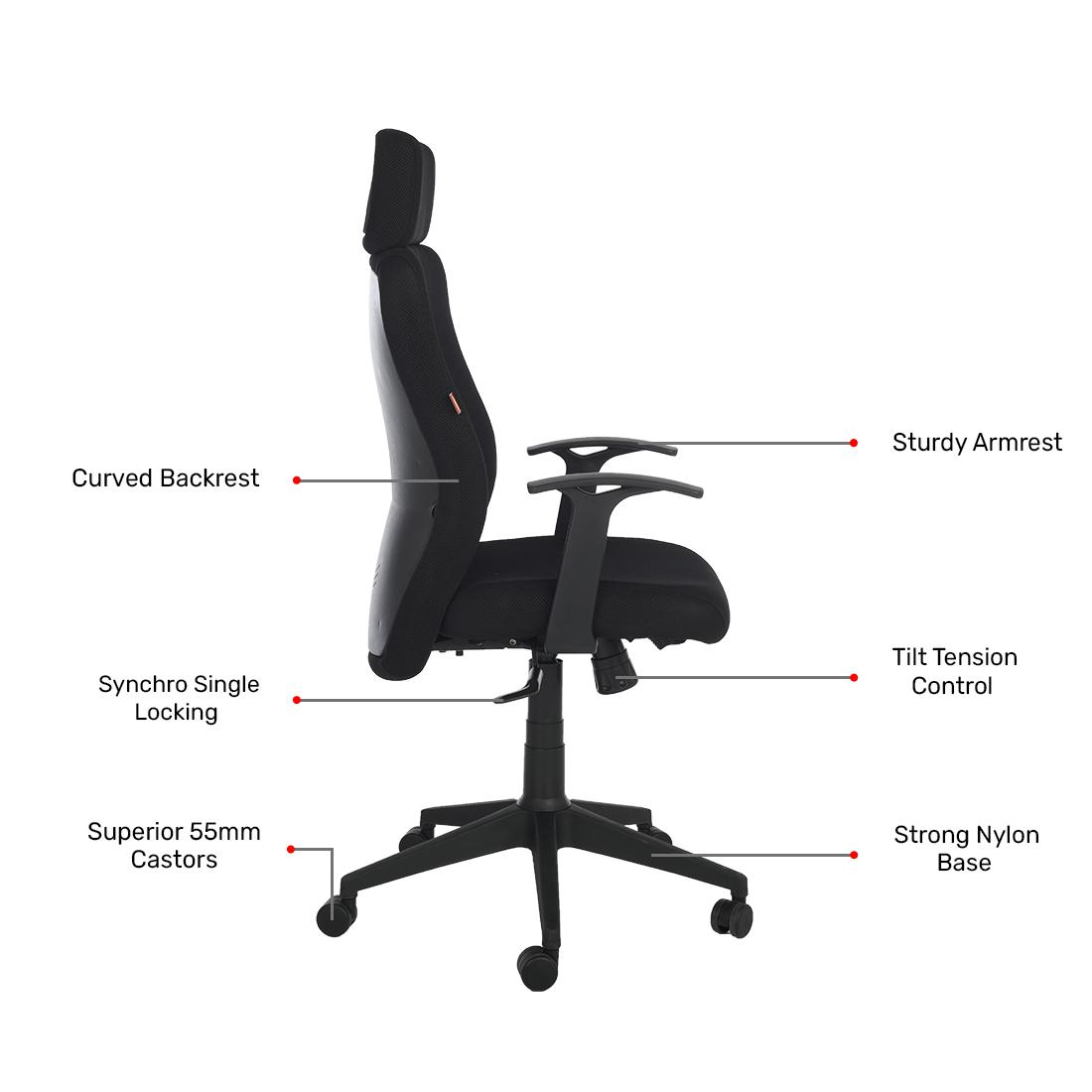 Durian HighBack Standard Fabric Chair Black 580 x 670 x 1255 mm Hot Pressed Plywood Office Chairs_3