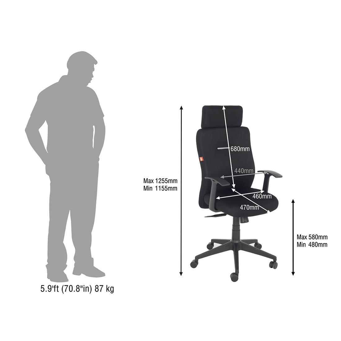 Durian HighBack Standard Fabric Chair Black 580 x 670 x 1255 mm Hot Pressed Plywood Office Chairs_4