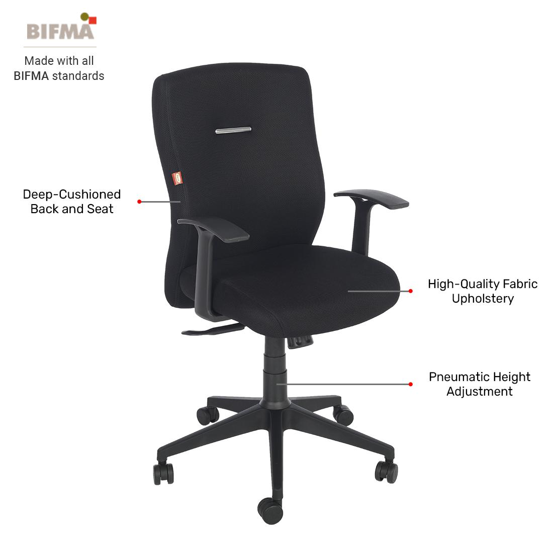 Durian MediumBack Standard Fabric Black 580 x 670 x 1110 mm Hot Pressed Plywood Office Chairs_2