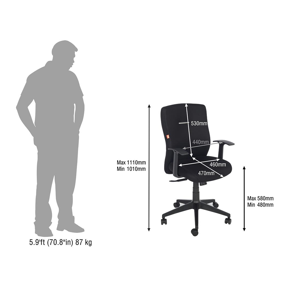 Durian MediumBack Standard Fabric Black 580 x 670 x 1110 mm Hot Pressed Plywood Office Chairs_4