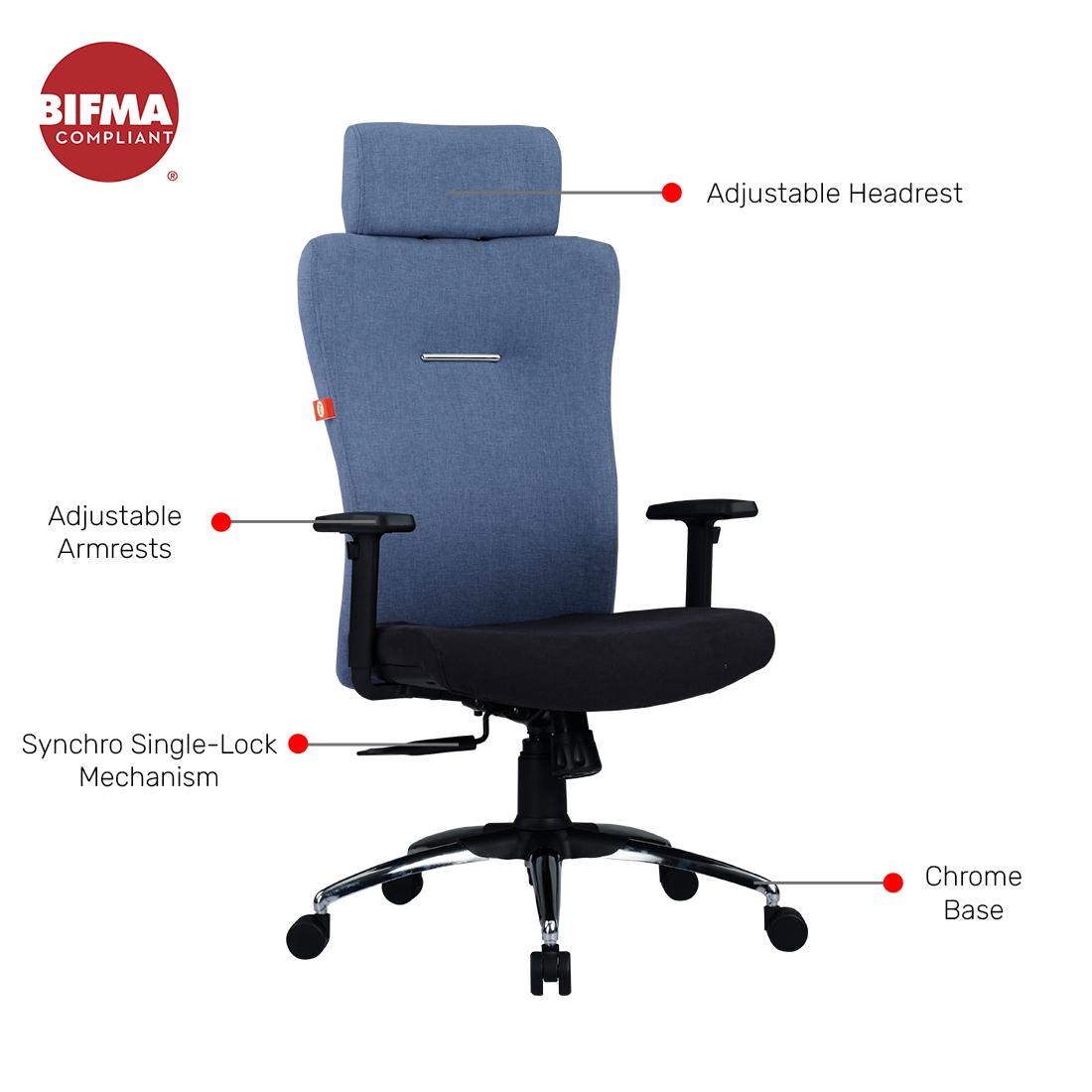 Durian Revolving Blue and Black 625 x 760 x 1320 mm Hot Pressed Plywood Office Chairs_2