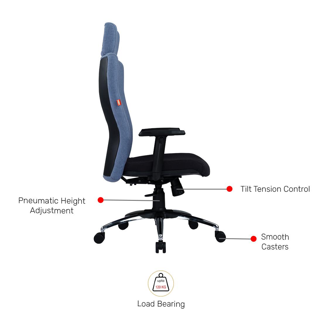 Durian Revolving Blue and Black 625 x 760 x 1320 mm Hot Pressed Plywood Office Chairs_3