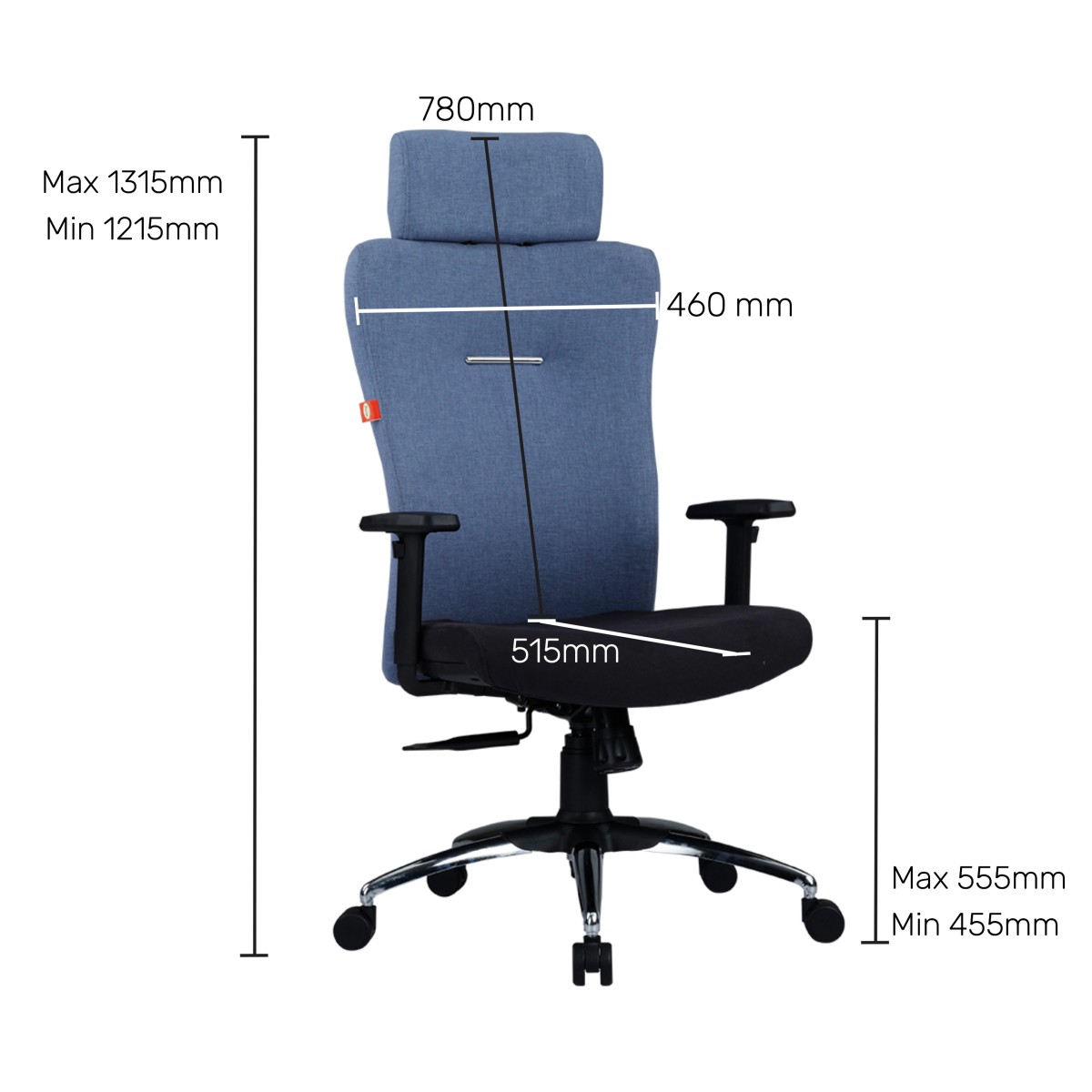 Durian Revolving Blue and Black 625 x 760 x 1320 mm Hot Pressed Plywood Office Chairs_4