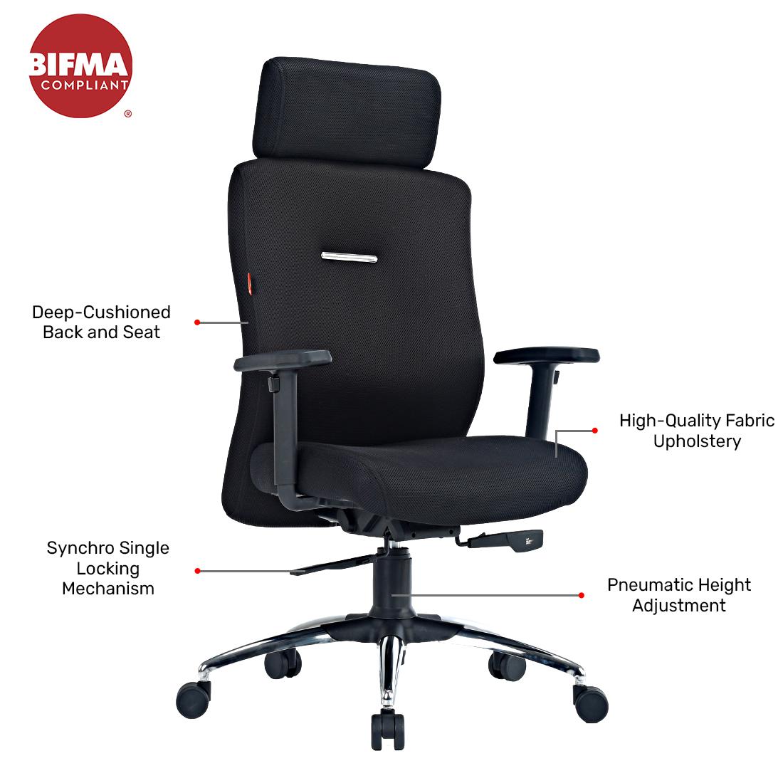Durian HighBack Premium Fabric Chair Black 580 x 670 x 1255 mm Hot Pressed Plywood Office Chairs_2