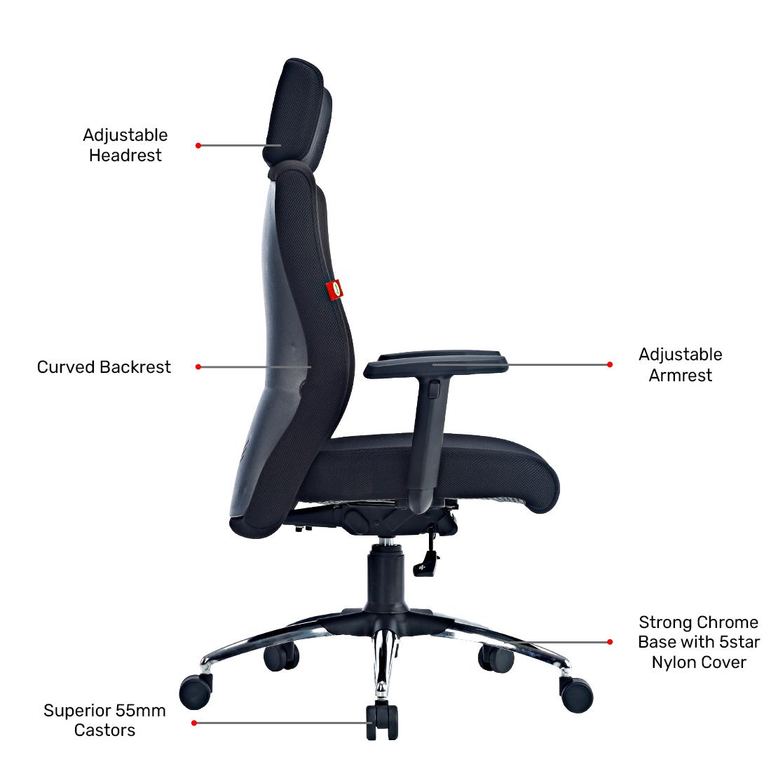 Durian HighBack Premium Fabric Chair Black 580 x 670 x 1255 mm Hot Pressed Plywood Office Chairs_3