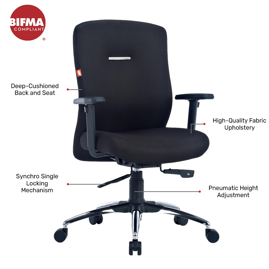 Durian MediumBack Premium Fabric Black 580 x 670 x 1070 mm Hot Pressed Plywood Office Chairs_2