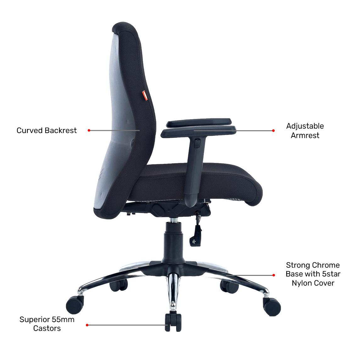 Durian MediumBack Premium Fabric Black 580 x 670 x 1070 mm Hot Pressed Plywood Office Chairs_3